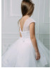 Cap Sleeves White Glitter Tulle Flower Girl Dress